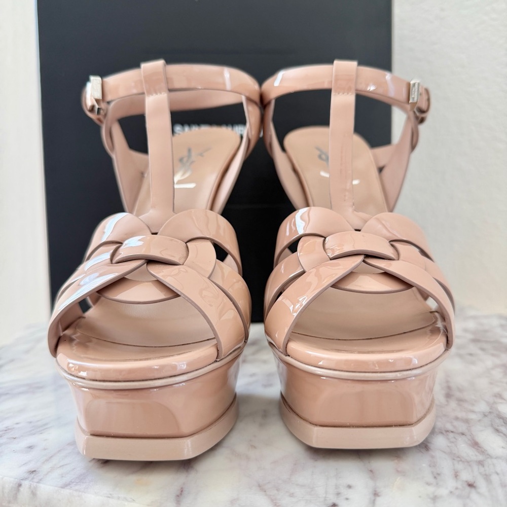 ๐ Saint Laurent Nude Patent Leather Tribute 105 Platform Sandals High Heels 37 - Picture 13 of 16